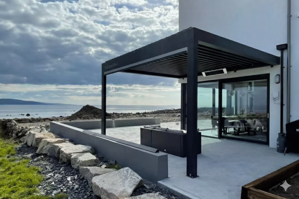 aluminum pergola - Mystic Eco-Haven Homes — Hurricane-Rated Modular for the Caribbean, Costa Rica & US Coast Gemini generated image x5tbmzx5tbmzx5tb 3 Different Floors for Your Pergola